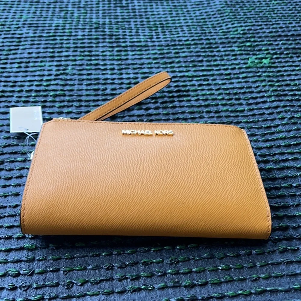 Michael Kors Jet Set Travel Marigold Double Zip Wristlet Leather
